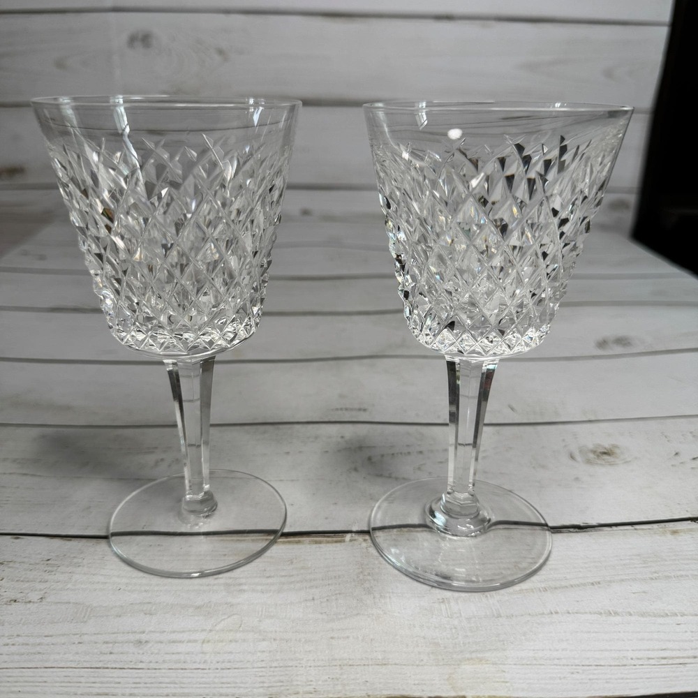 Waterford Alana Claret Wine Glasses Set of 2 Cut‎ Crystal 5 7/8" Signed Ireland